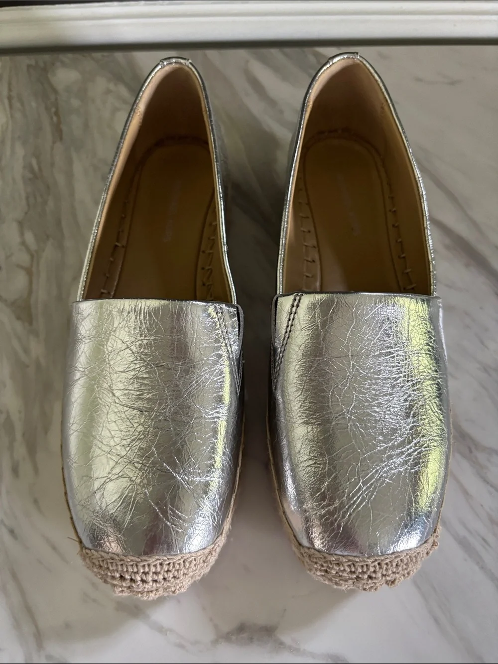 Michael Kors Metallic Silver Espadrille Slip-Ons EUC Size 6